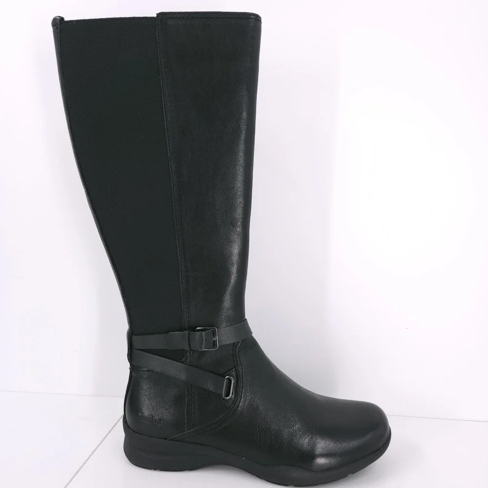 Jambu Taylor Knee High Leather Black‎ Booties Buckle Zip Womens Size 7.5 M